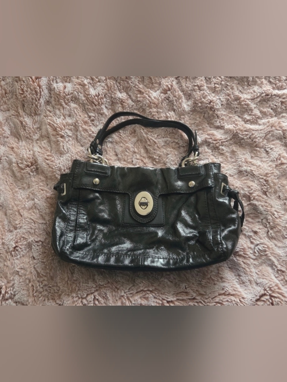 Black Leather Toggle-Closure Shoulder Bag